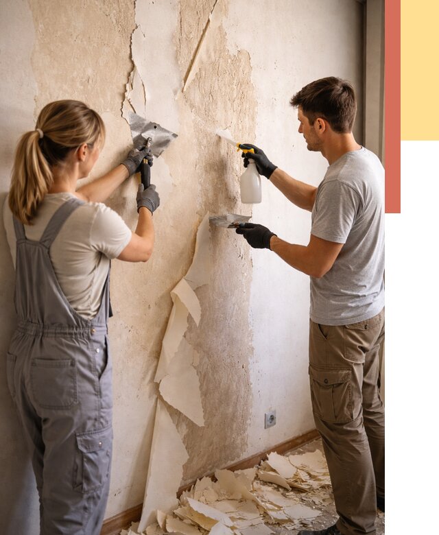 Снятие старых обоев в Коркино от 5450 руб. под ключ недорого | ОТДЕЛОЧНИК-Крк