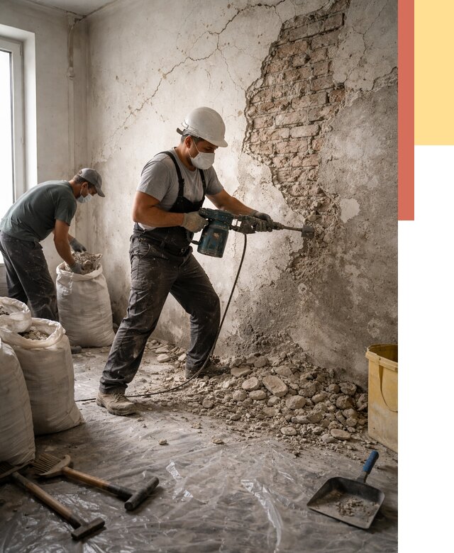 Демонтаж штукатурки со стен в Коркино от 7474 руб/м² — быстро и недорого | ОТДЕЛОЧНИК-Крк