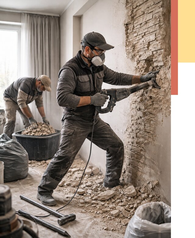 Демонтаж декоративного камня в Коркино от 1505 руб/м² — быстро и недорого | ОТДЕЛОЧНИК-Крк