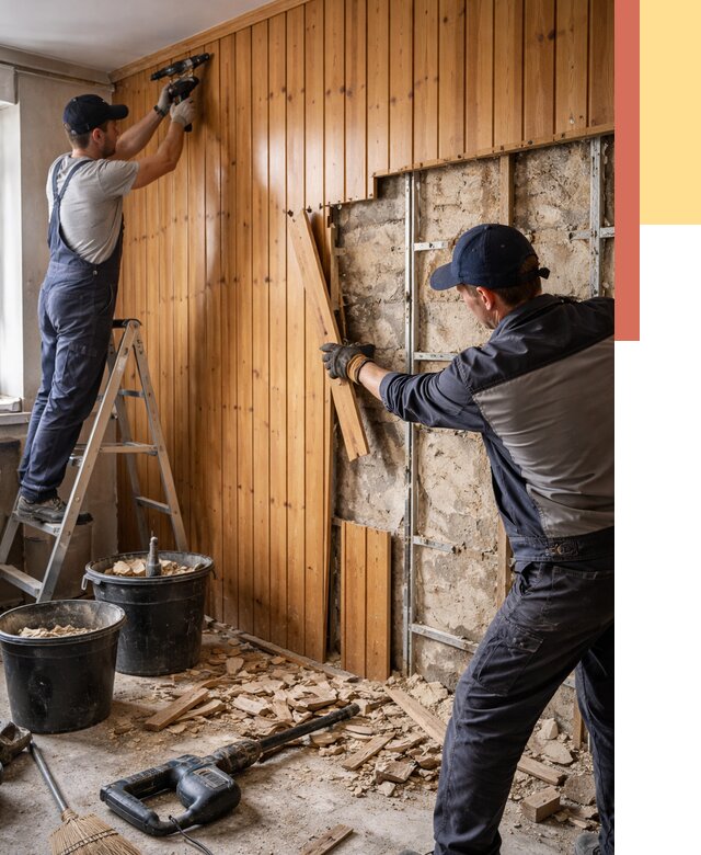 Демонтаж вагонки со стен в Коркино от 1505 руб. — снятие, удаление, срочно | ОТДЕЛОЧНИК-Крк