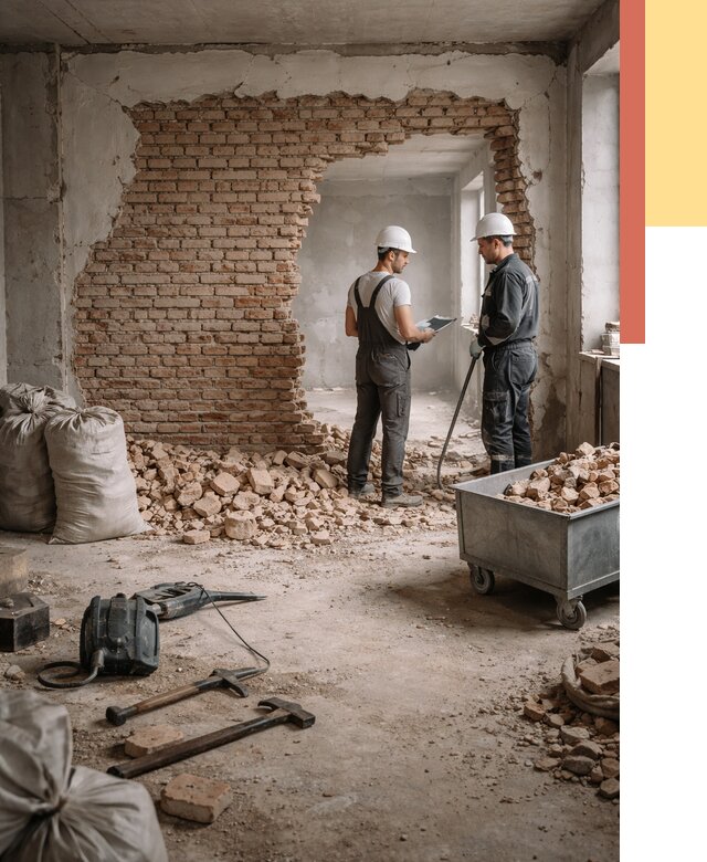 Демонтаж кирпичных стен в Коркино от 4360 руб. — быстро, недорого, под ключ | ОТДЕЛОЧНИК-Крк