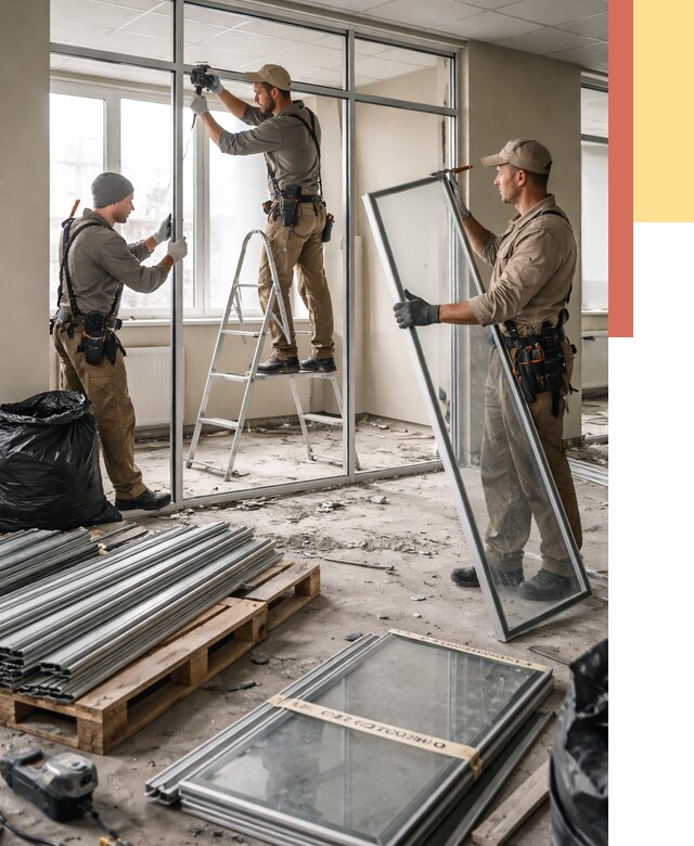 Демонтаж алюминиевых перегородок в Коркино от 4360 руб. — быстро и недорого | ОТДЕЛОЧНИК-Крк