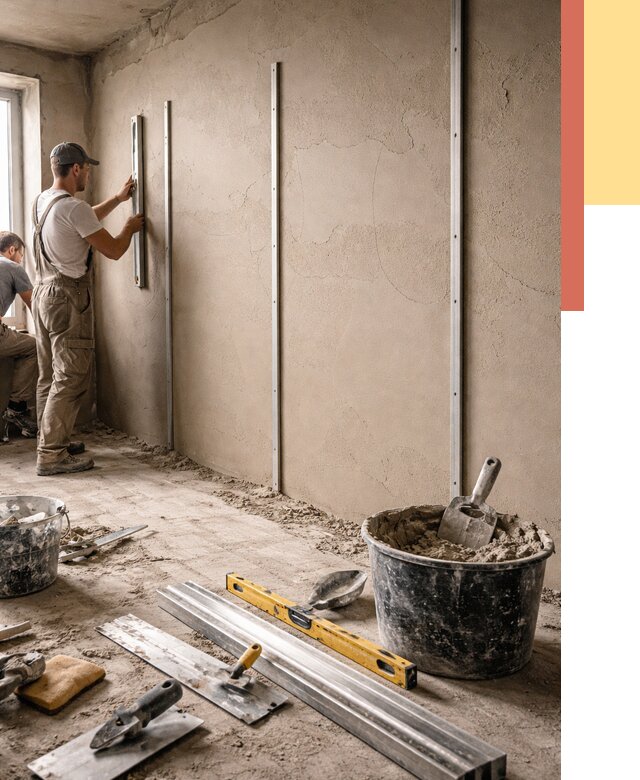 Штукатурка стен по маякам в Коркино от 5710 руб./м² — выравнивание под ключ | ОТДЕЛОЧНИК-Крк