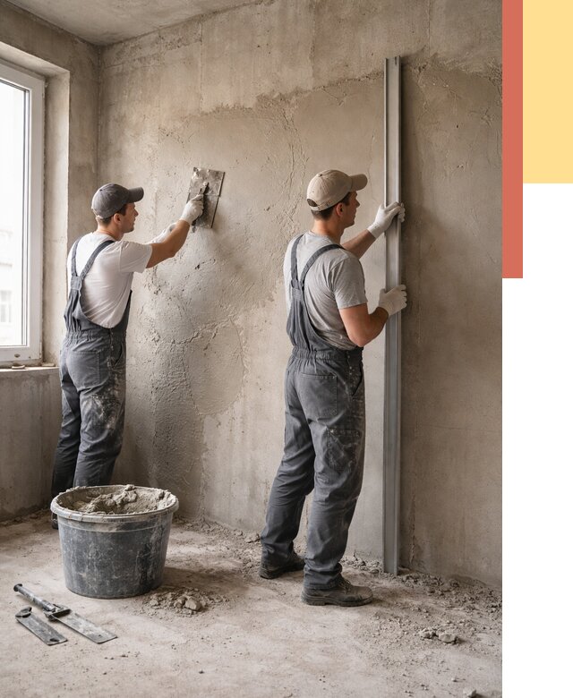 Штукатурка бетонных стен в Коркино от 4671 руб/м² — качественно и быстро | ОТДЕЛОЧНИК-Крк