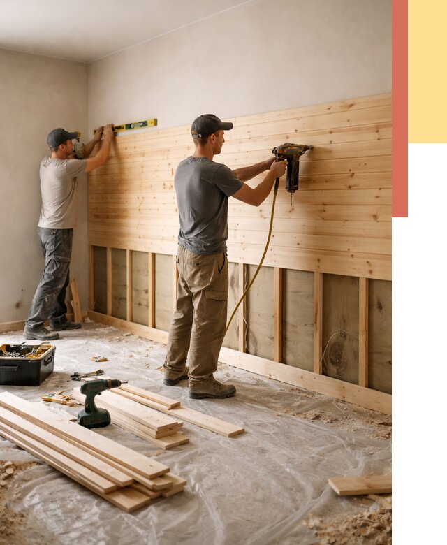 Монтаж деревянной вагонки на стены в Коркино от 7786 руб. | Услуги монтажа вагонки | ОТДЕЛОЧНИК-Крк