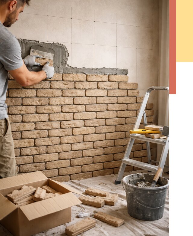 Монтаж декоративного кирпича в Коркино от 3322 руб./м² — быстро и недорого | ОТДЕЛОЧНИК-Крк