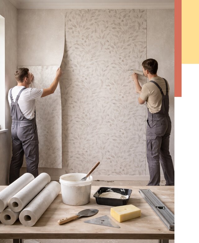 Поклейка обоев с подбором рисунка в Коркино от 3633 руб. | ОТДЕЛОЧНИК-Крк - быстро и недорого