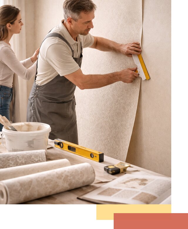 Поклейка обоев с подбором рисунка в Коркино