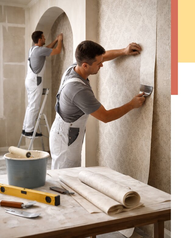 Поклейка обоев на сложные стены в Коркино от 2907 руб. под ключ | ОТДЕЛОЧНИК-Крк