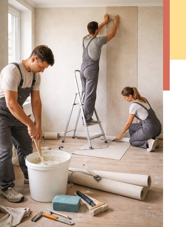 Оклейка стен обоями в Коркино от 3633 руб/м2 — быстро и недорого | ОТДЕЛОЧНИК-Крк