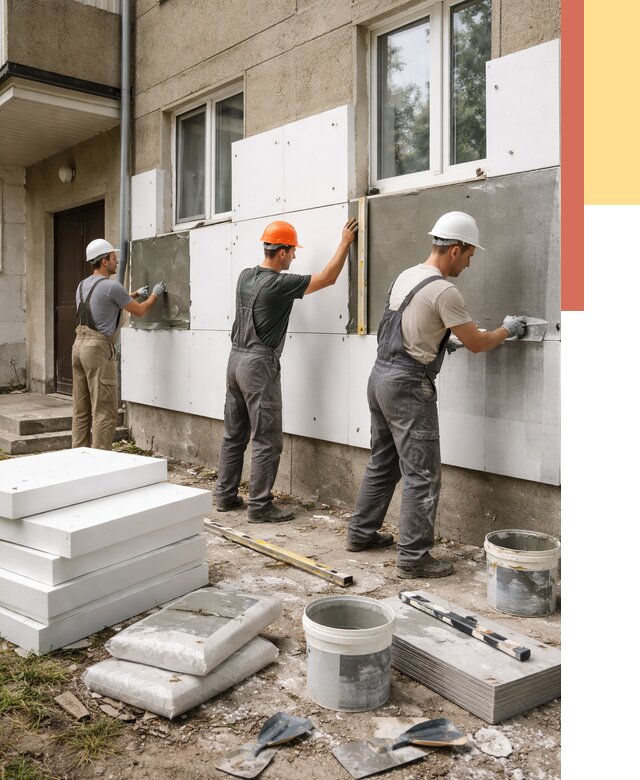 Утепление стен пенопластом в Коркино от 1817 руб. — недорого и под ключ | ОТДЕЛОЧНИК-Крк