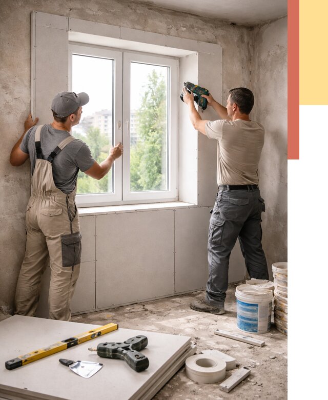 Монтаж откосов из гипсокартона в Коркино от 4671 руб. под ключ | ОТДЕЛОЧНИК-Крк