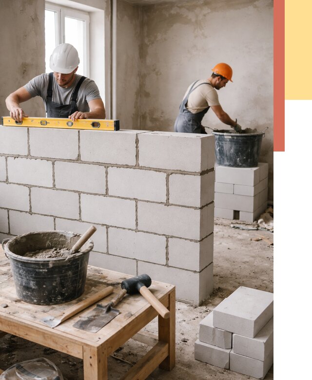 Кладка перегородок из газобетона в Коркино от 3322 руб. под ключ | ОТДЕЛОЧНИК-Крк