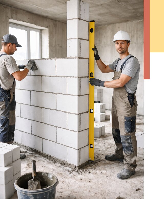 Кладка перегородок из пеноблока в Коркино от 1869 руб. под ключ | ОТДЕЛОЧНИК-Крк