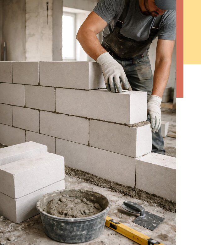 Кладка перегородок из силикатного блока в Коркино от 4152 руб. под ключ | ОТДЕЛОЧНИК-Крк