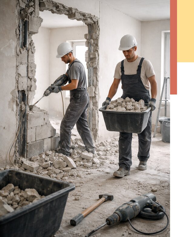 Демонтаж блоковых перегородок в Коркино от 3893 руб. — быстро и недорого | ОТДЕЛОЧНИК-Крк