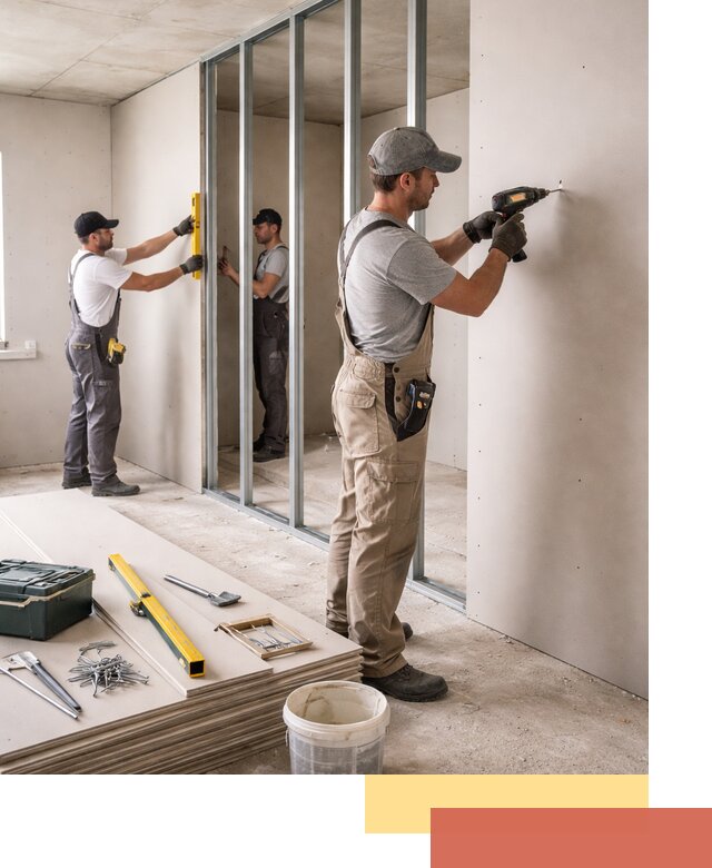 Однослойная перегородка из гипсокартона в Коркино под ключ, монтаж и отделка