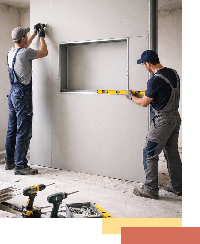 Перегородка из гипсокартона с нишей под декор в Коркино