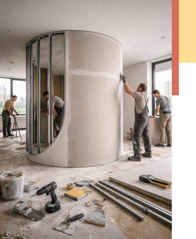 Радиусная перегородка из гипсокартона в Коркино от 3010 руб. под ключ | ОТДЕЛОЧНИК-Крк