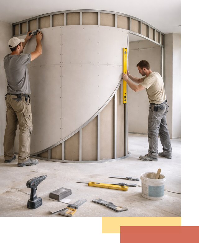 Радиусная перегородка из гипсокартона в Коркино под ключ