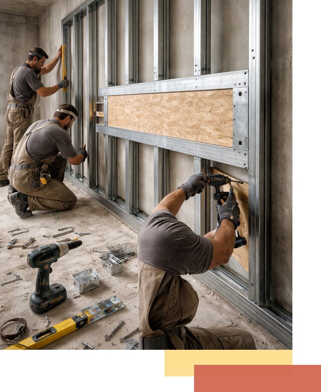 Усиленная перегородка для крепления тяжёлых конструкций в Коркино