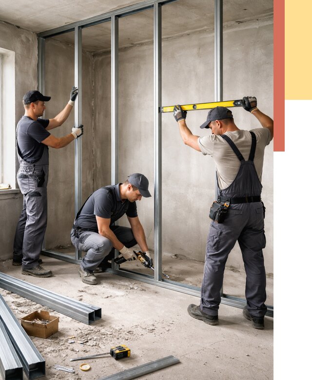 Монтаж каркаса перегородки из профиля в Коркино от 779 руб. | ОТДЕЛОЧНИК-Крк