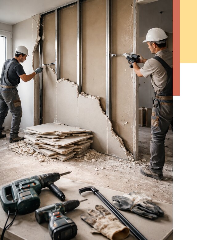 Демонтаж перегородки из гипсокартона в Коркино от 1246 руб. быстро и недорого | ОТДЕЛОЧНИК-Крк