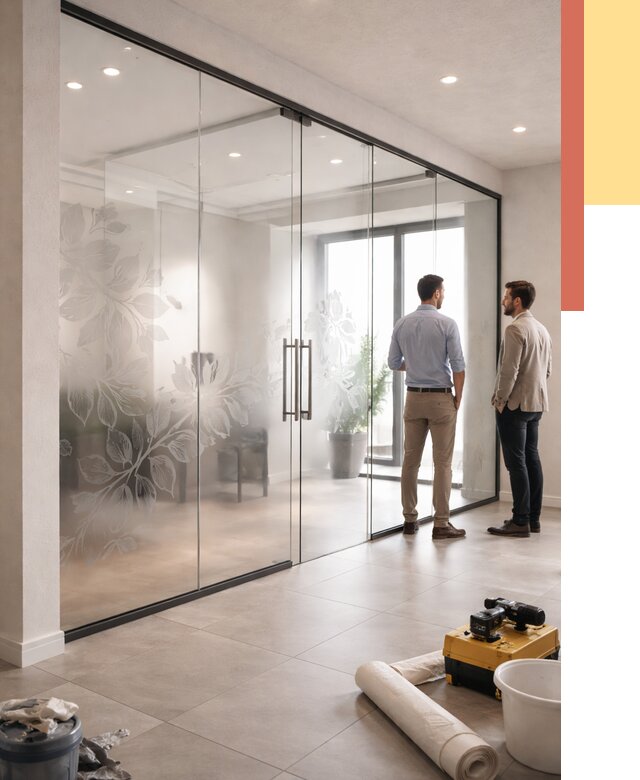 Стеклянные перегородки с рисунком в Коркино от 12976 руб. монтаж и нанесение | ОТДЕЛОЧНИК-Крк