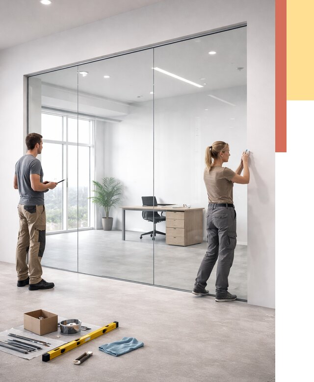 Перегородки из закаленного стекла в Коркино от 9862 руб. под ключ | ОТДЕЛОЧНИК-Крк