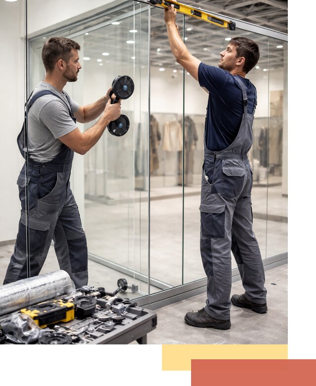 Стеклянные перегородки для магазинов в Коркино — монтаж и установка