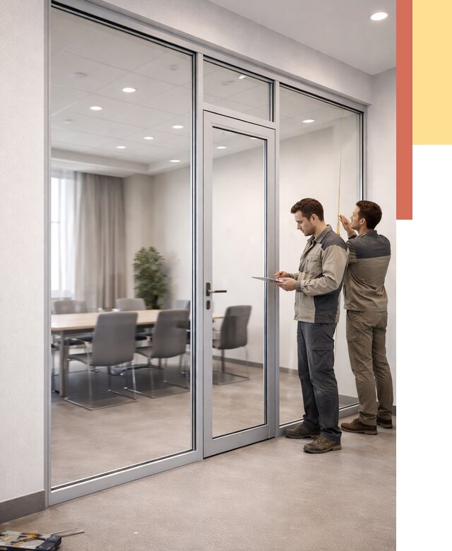 Установка и монтаж алюминиевых перегородок со стеклом в Коркино от 8512 руб. | ОТДЕЛОЧНИК-Крк