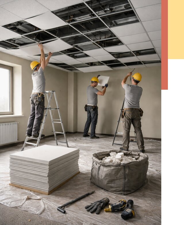 Демонтаж потолка Армстронг в Коркино от 4671 руб. быстро и недорого | ОТДЕЛОЧНИК-Крк