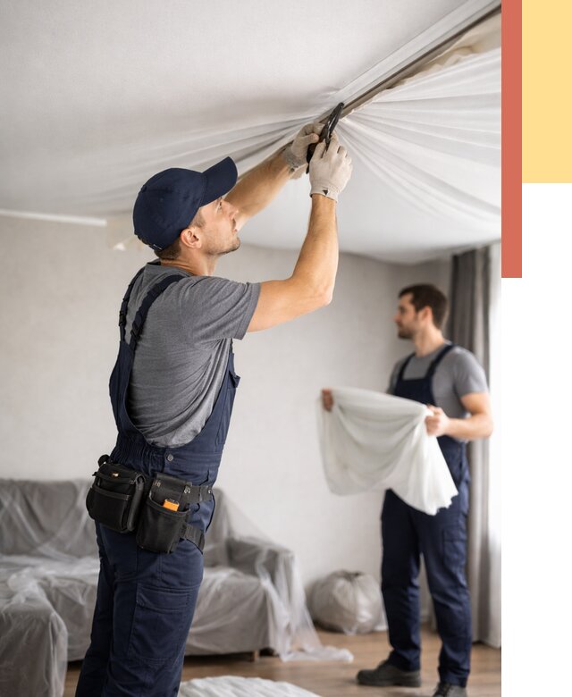 Демонтаж натяжного потолка в Коркино от 4671 руб. — снятие и разбор под ключ | ОТДЕЛОЧНИК-Крк