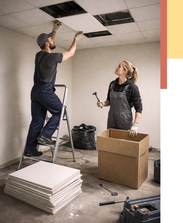 Демонтаж потолочной плитки в Коркино от 4671 руб. быстро и недорого | ОТДЕЛОЧНИК-Крк