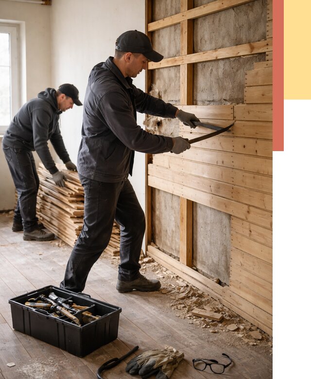 Демонтаж вагонки в Коркино от 3945 руб/м2 — быстро и недорого | ОТДЕЛОЧНИК-Крк