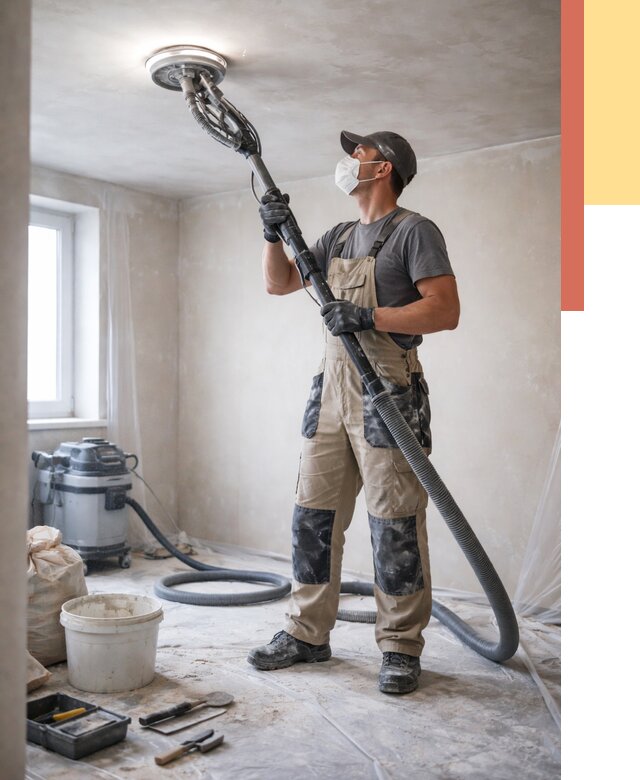 Шлифовка потолка в Коркино от 3633 руб. — услуги шлифования потолка | ОТДЕЛОЧНИК-Крк