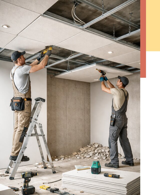 Монтаж акустического потолка в Коркино от 6748 руб/м2 — быстро и недорого | ОТДЕЛОЧНИК-Крк