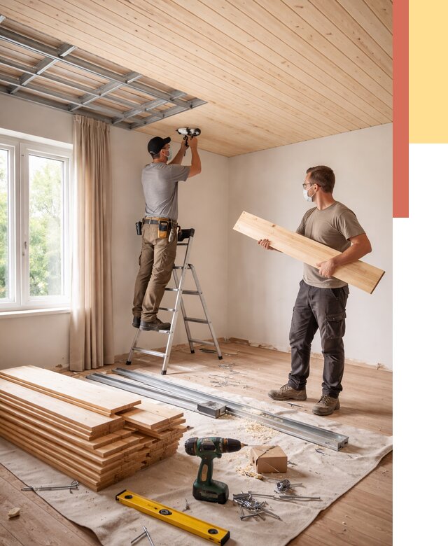 Монтаж потолка из вагонки в Коркино от 6748 руб. | Быстро и недорого — ОТДЕЛОЧНИК-Крк