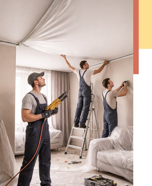 Установка натяжного потолка в Коркино от 4671 руб. | Быстро и недорого — ОТДЕЛОЧНИК-Крк