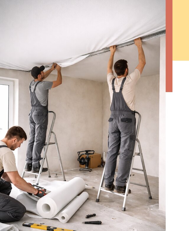 Монтаж тканевого натяжного потолка в Коркино от 3633 руб. под ключ | ОТДЕЛОЧНИК-Крк