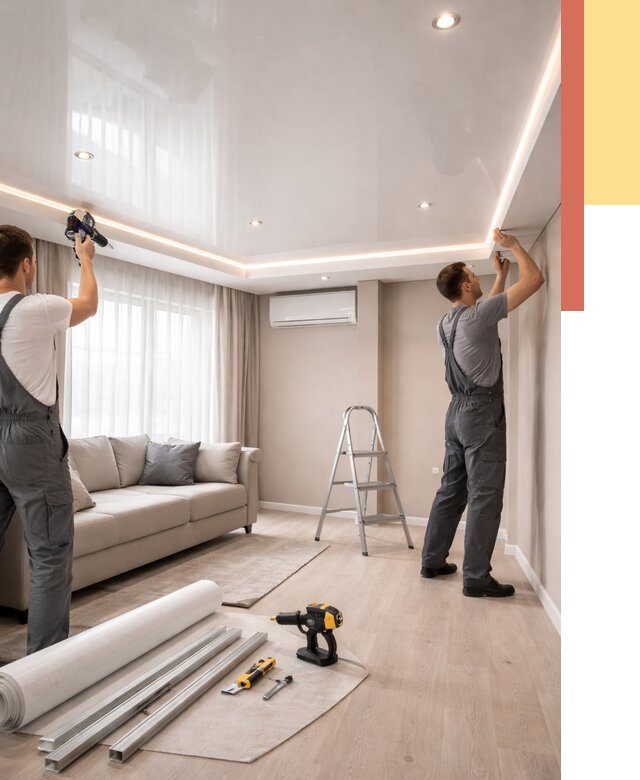 Монтаж глянцевого натяжного потолка в Коркино от 779 руб. под ключ | ОТДЕЛОЧНИК-Крк