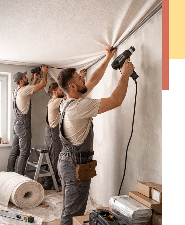 Монтаж фактурного натяжного потолка в Коркино от 779 руб. — ОТДЕЛОЧНИК-Крк