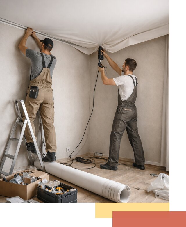 Монтаж цветного натяжного потолка в Коркино за один день