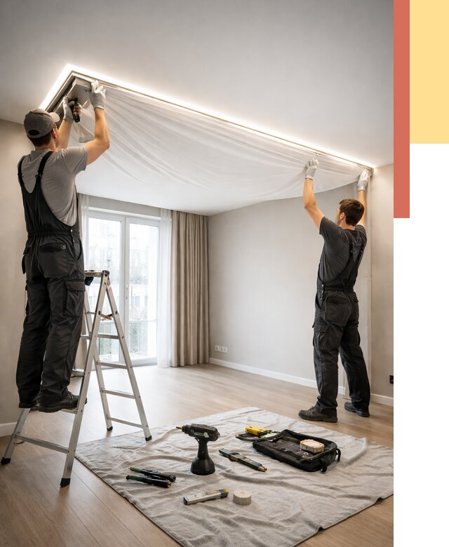 Монтаж парящего натяжного потолка в Коркино от 4671 руб. быстро и недорого | ОТДЕЛОЧНИК-Крк