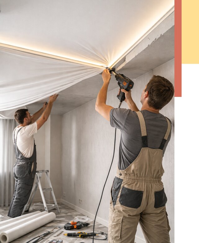 Монтаж натяжного потолка с подсветкой в Коркино от 986 руб. | ОТДЕЛОЧНИК-Крк