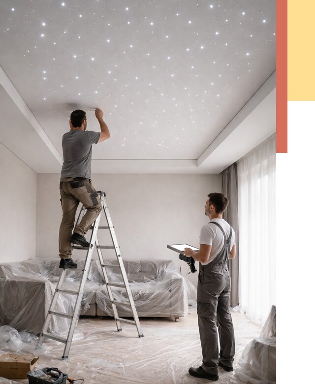 Монтаж натяжного потолка «звездное небо» в Коркино от 6748 руб. | ОТДЕЛОЧНИК-Крк