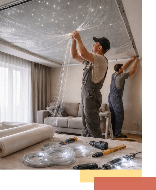 Монтаж натяжного потолка «Звездное небо» в Коркино