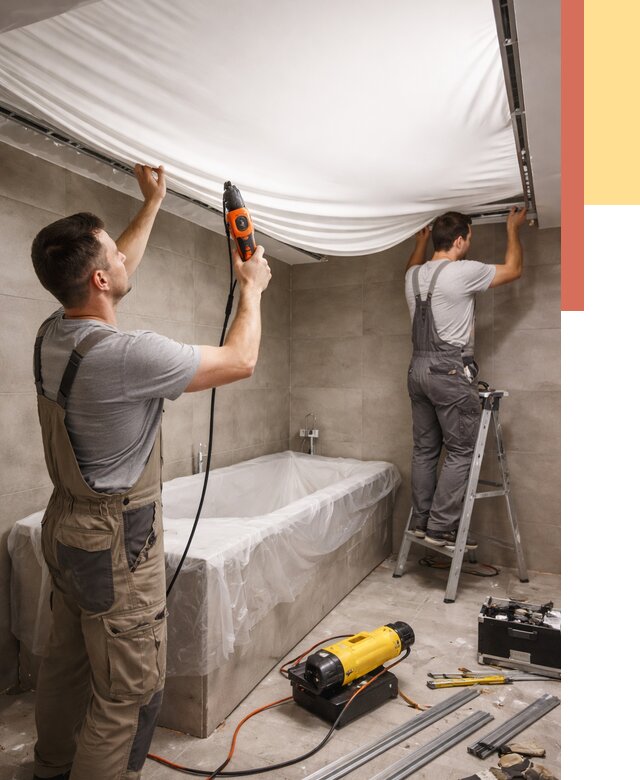 Монтаж натяжного потолка в ванной в Коркино от 1246 руб. под ключ | ОТДЕЛОЧНИК-Крк