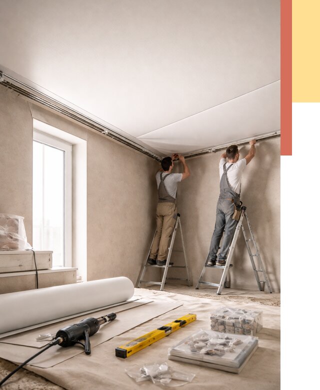 Монтаж натяжного потолка в спальне в Коркино от 3945 руб. под ключ | ОТДЕЛОЧНИК-Крк