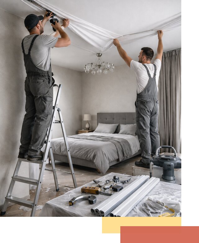 Монтаж натяжного потолка в спальне в Коркино